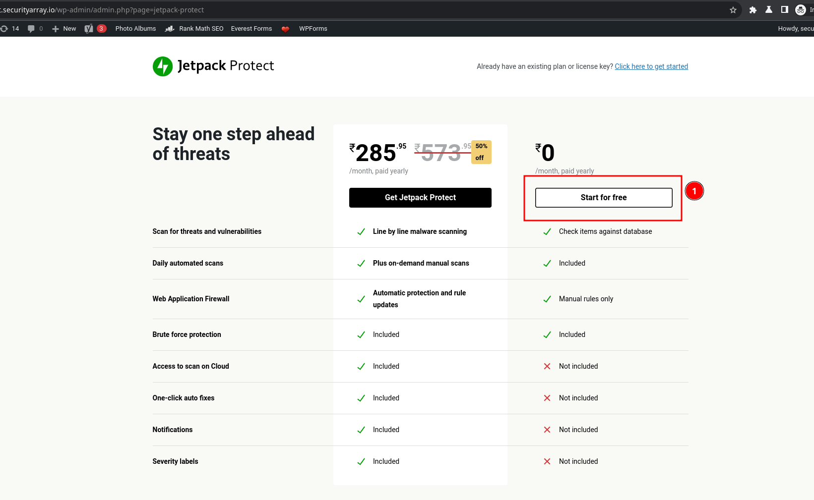 Jetpack Protect - Free Plan