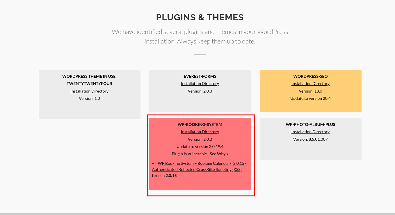 WPSEC Plugins &amp; Themes Section