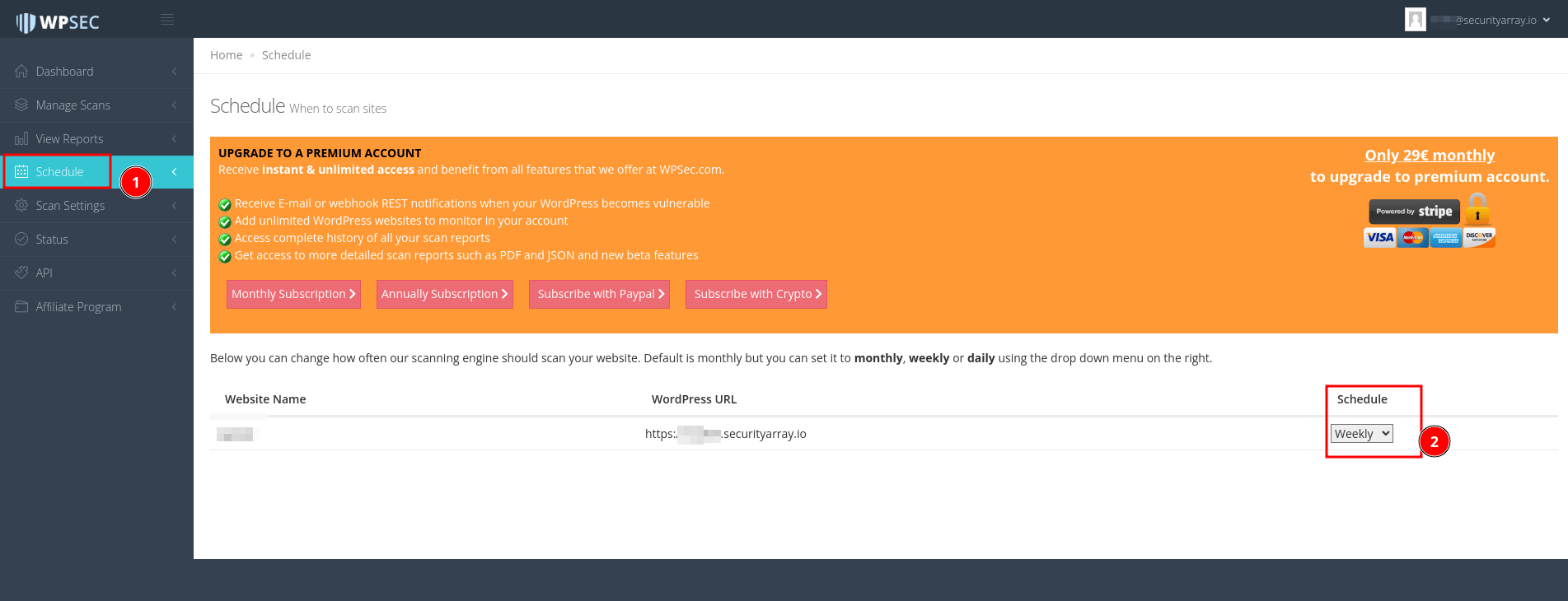 Scheduling the WordPress scans in regular intervals